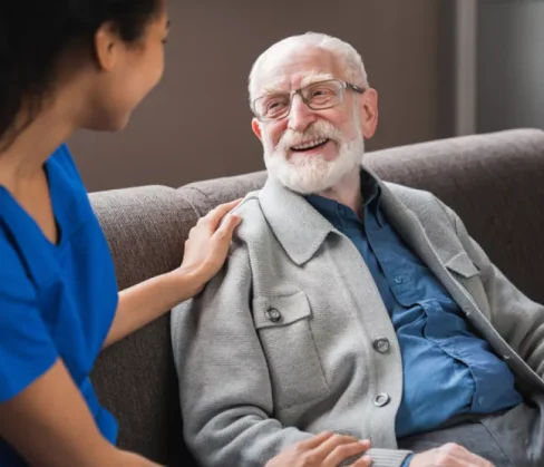 -elderly-man-smiling-while-talking-to-a-caregiver